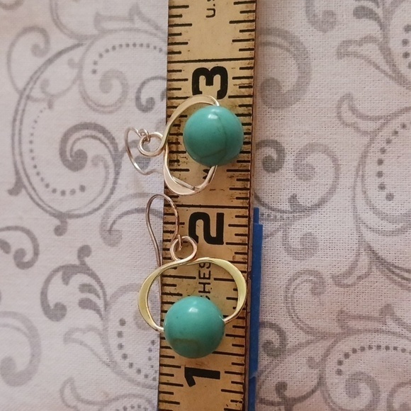 Silver and Gold Tone and Turquoise Earrings - Picture 6 of 8